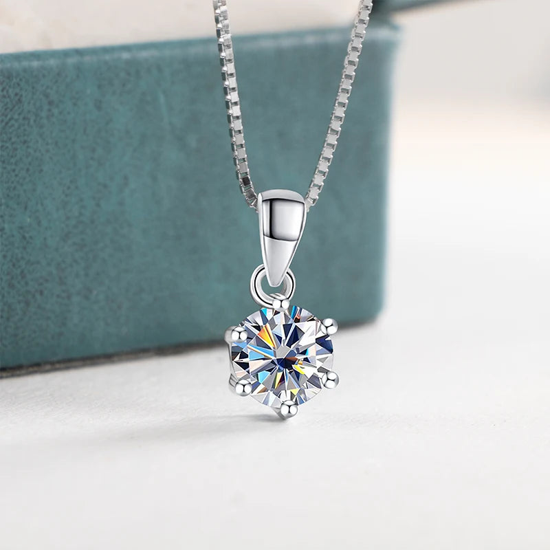 1 Carat Moissanite Pendant Necklace For Women - 925 Sterling Silver.