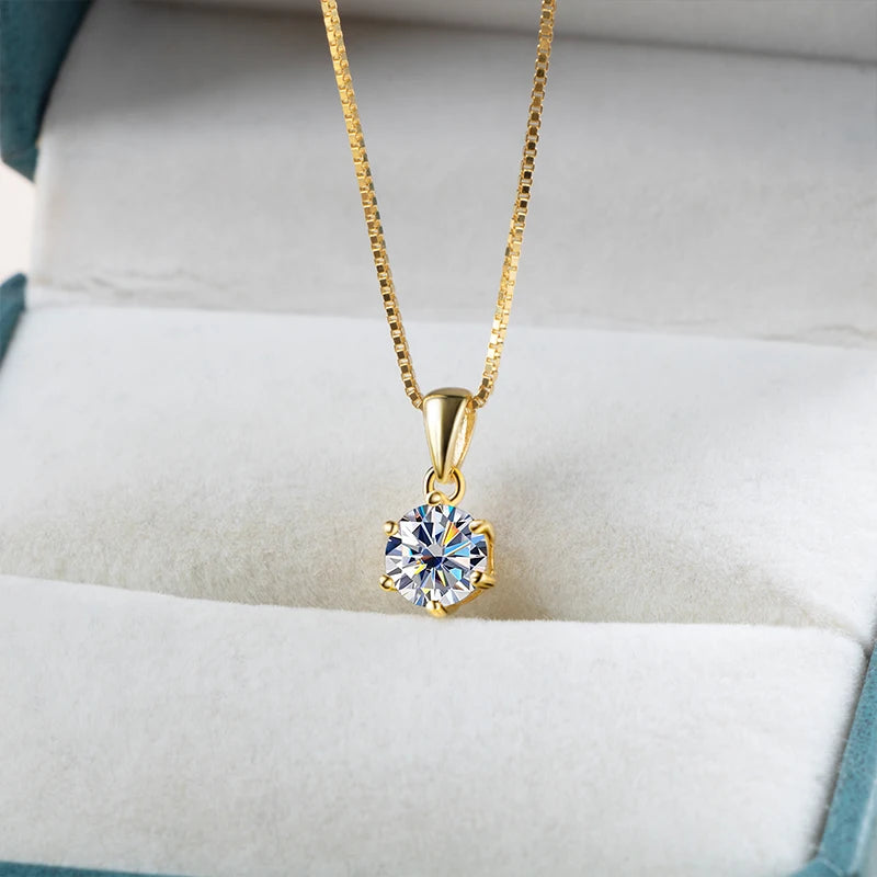 1 Carat Moissanite Pendant Necklace For Women - 925 Sterling Silver.